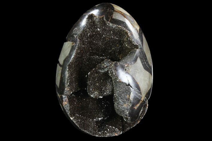 Septarian Dragon Egg Geode - Black Crystals #88529